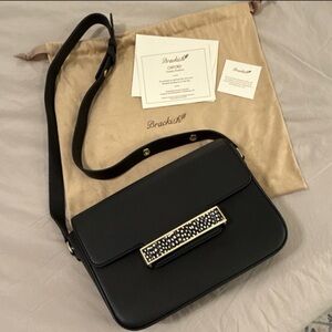 Brackish Black Oxford Handbag with Black and White Guinea Feathers